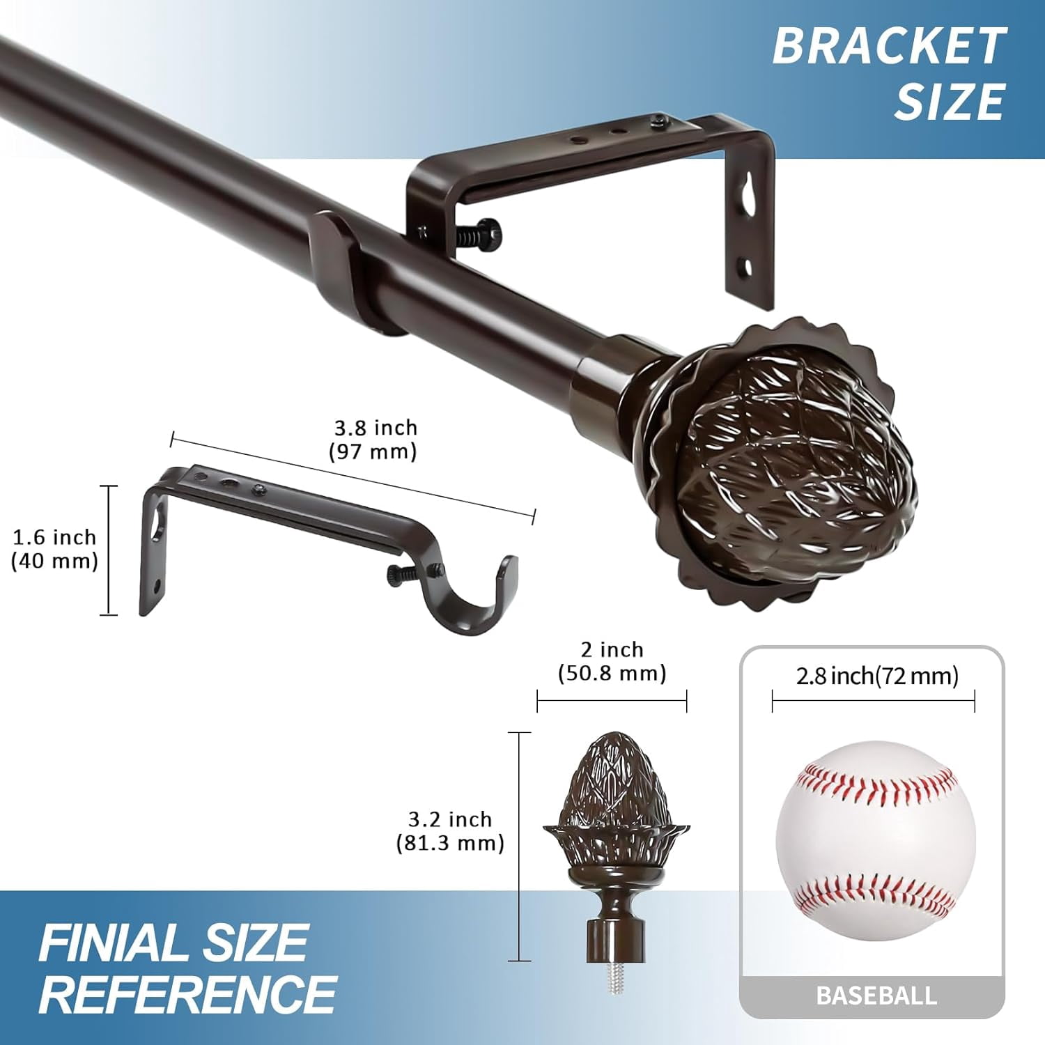 Urbanest Adjustable Single Curtain Rod Set With Artichoke Finials – 5/8-Inch Diameter, Bronze, 28–48 Inches