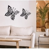 Lylence Metal Butterfly Wall Decor - 3pcs Black Wrought Iron Butterflies For Living Room, Bedroom, Garden