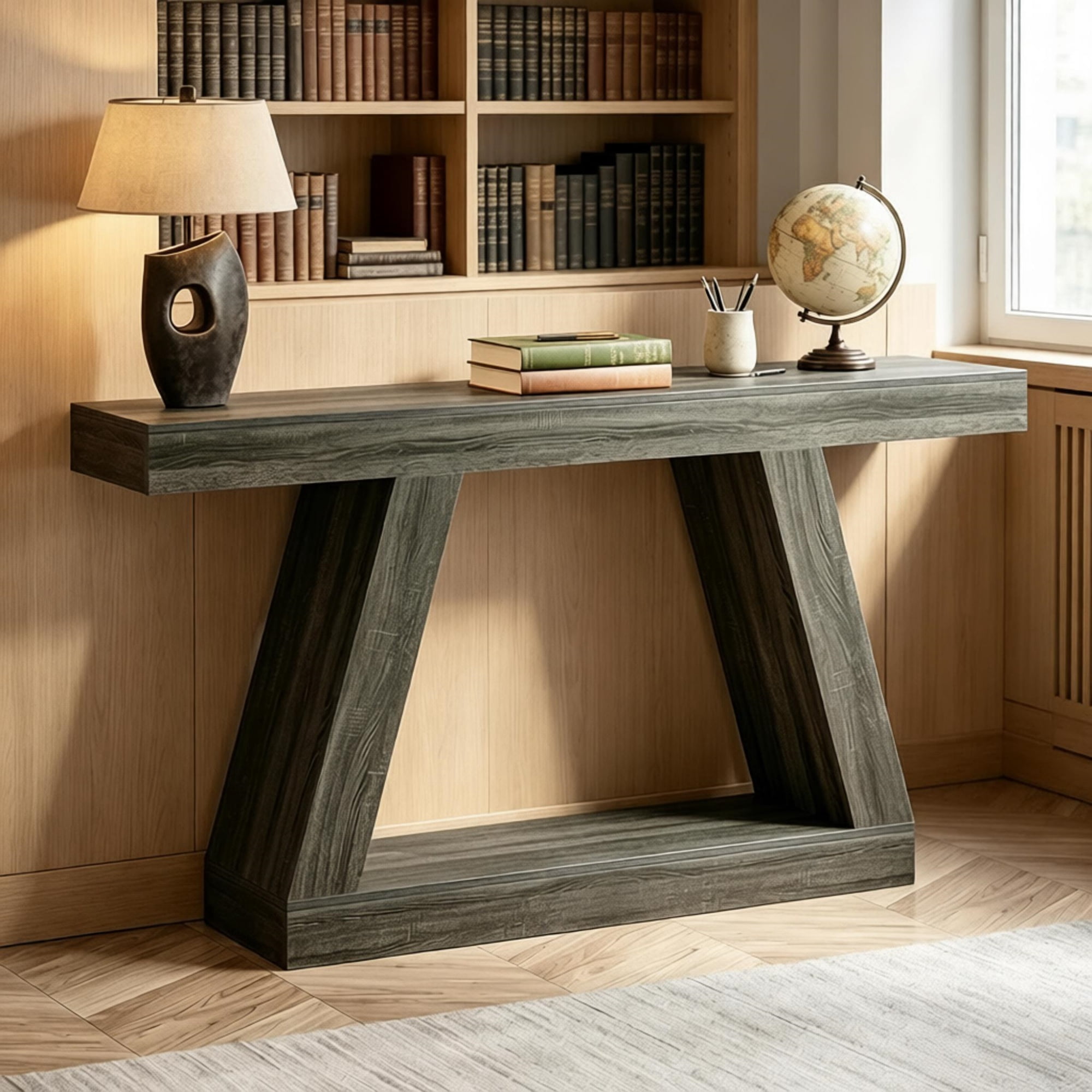 59.45 in MDF Console Table with Storage, Rustic Farmhouse Style, Supports up to 330 lb