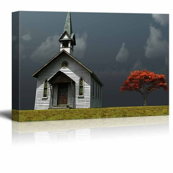 Canvas Prints Wall Art - Scene of an Old Church on a Wind Swept Prarie | Modern Wall Decor/Home Decoration Stretched Gallery Canvas Wrap Giclee Print & Ready to Hang - 16" x 24"