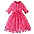 thumbnail image 2 of hengsof Girls Dress Lapel Button Short Sleeve Lace Dress Fashionable Sweet Bow Dress Casual Daily Dress Solid Color Pattern Dress, 2 of 6
