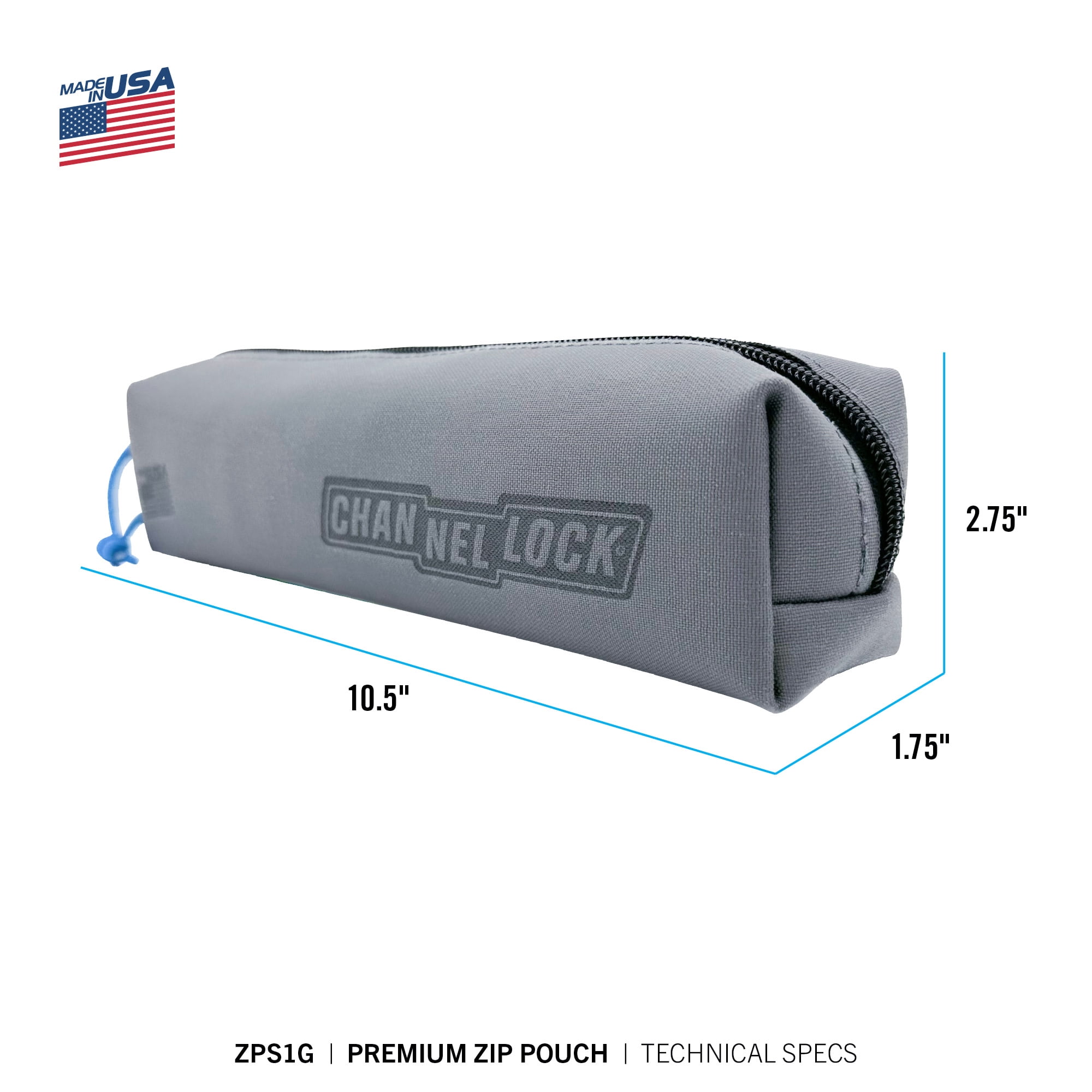 CHANNELLOCK Premium Single Zip Pouch Tool Bag, Water Resistant LASERLOCK Material, Manufactured to U.S. Military Specifications, Made in USA (ZPS1G)