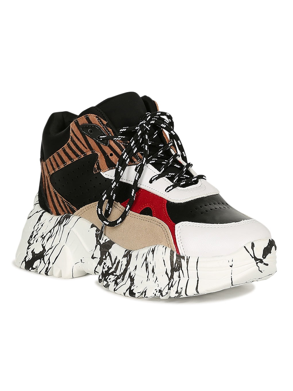 white canvas lace up flatform trainers