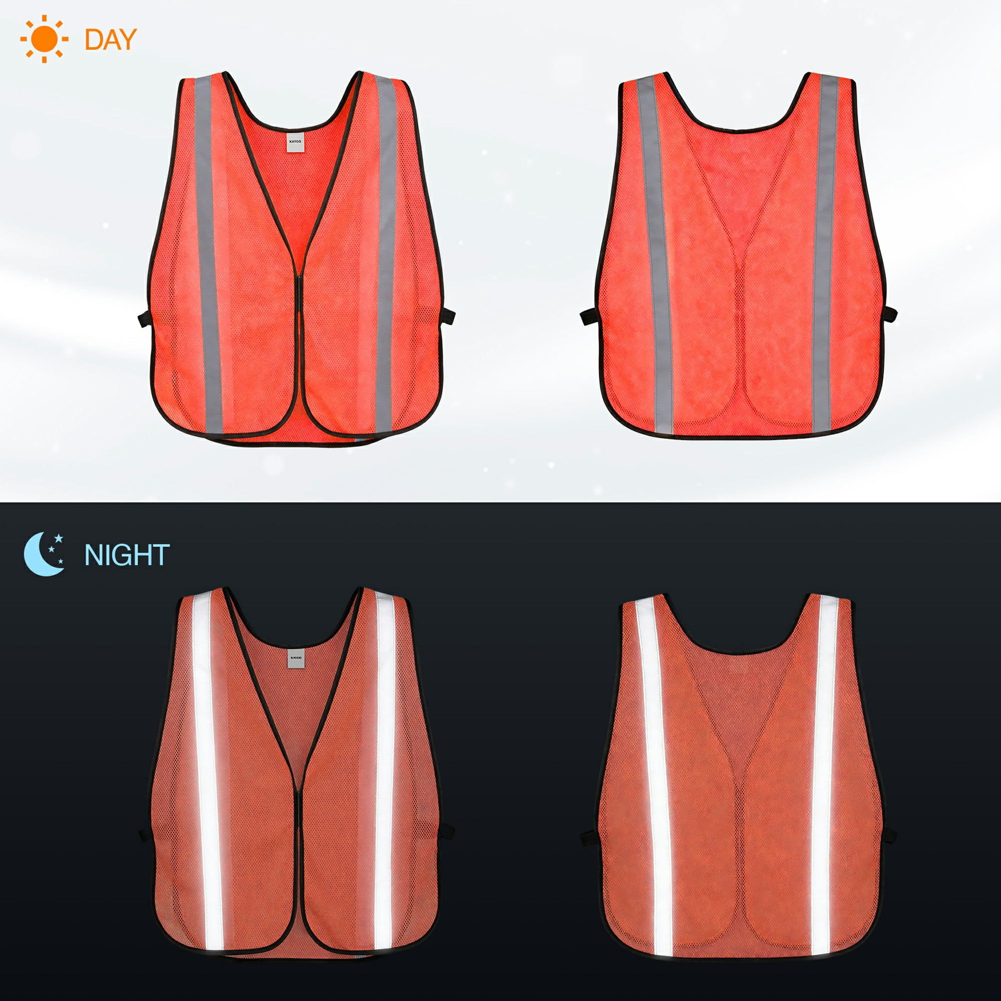 KAYGO Reflective High Visibility Safety Vest, KG0008-10 Silver Stripe, for Men and Women