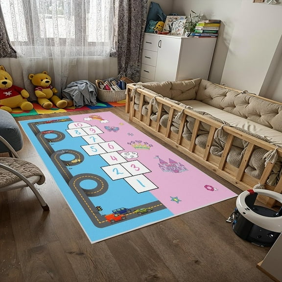 EGIDOO Hopscotch Pattern Car Road Colorful Area Rug, 4x6 Feet, For Kids Room