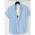 thumbnail image 2 of FAWUUDO Men's Casual Short Sleeve Button Down Collar Breathable Loose Quick Dry Solid Color Shirts Sky Blue, 2 of 7