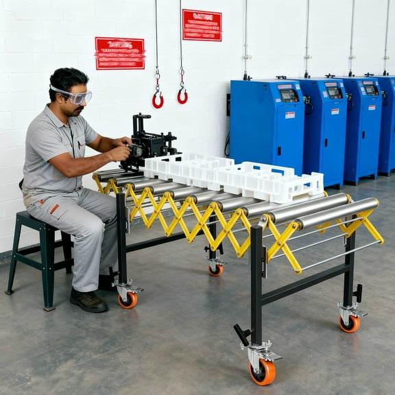 Expandable Roller Conveyor, Adjustable Roller Conveyor with wheels, 660 LBS Length 23.6''-50'' Conveyor Rollers for Woodshops, Distribution Centers, Industrial Plants