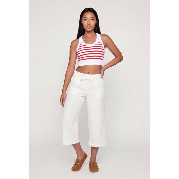 Women's Striped Ribbed Cropped Racerback Tank Top