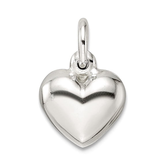 9.9mm 925 Sterling Silver Puffed Love Heart Charm Pendant Necklace for Women - .7 Grams
