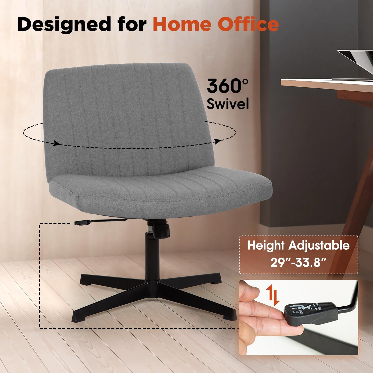 PayLessHere Criss Cross-Leg Office Chair - Armless Adjustable Fabric Seat,with No Wheels, Blue