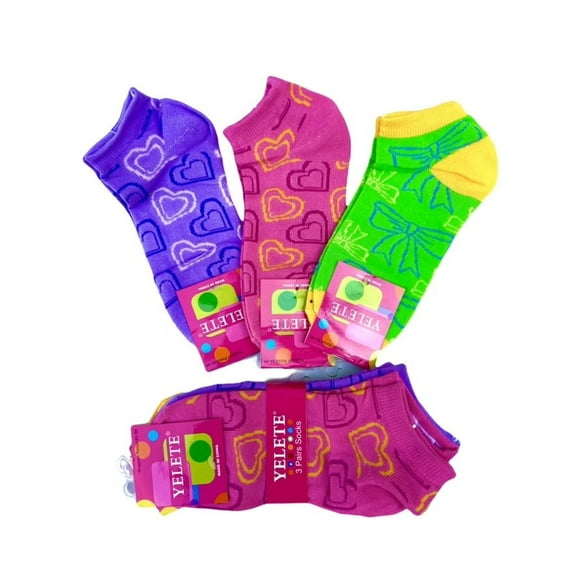 12PK Ladies Lowcut Socks Hearts and Bows (assorted colors, size 9-11)