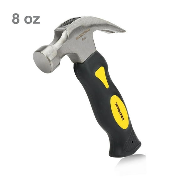 WorkPro 8Oz Mini Claw Hammer ,Stubby Fiberglass Handle