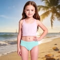 thumbnail image 2 of Girls UPF 50+ Two-Piece Rash Guard Set, Sun Protective Swim Shirt & Shorts,Light Blue,140, 2 of 5