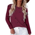 thumbnail image 2 of HLKJKLS Winter Clothing For Women Crew Neck Long Sleeve Basic Printed Tee Comfy Loose Imitation Cotton Versatile Casual Wear Red S-4Xl, 2 of 9