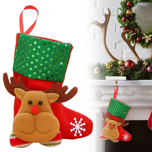 1Pc Clearance Under $3 Christmas Stocking Ornament Stocking Cloth For Fireplace Hanging Sequins Reindeer Stockings Reindeer Stocking (F)
