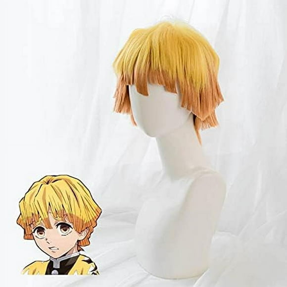 SURJDE Anime Demon Slayer Kimetsu No Yaiba Cosplay Wigs Zenitsu Agatsuma Golden Short Hair+ Free Wig Cap One Size Agatsuma Zenitsu