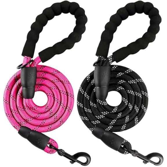 Eryueer Dog Leashes for Large Dogs Heavy Duty Dog Leash 2 Pack 5 FT with Comfortable Padded Handle Highly Reflective Threads for Medium Large Dogs Walking Training Running (5FT-1/2,Fushcia Black)