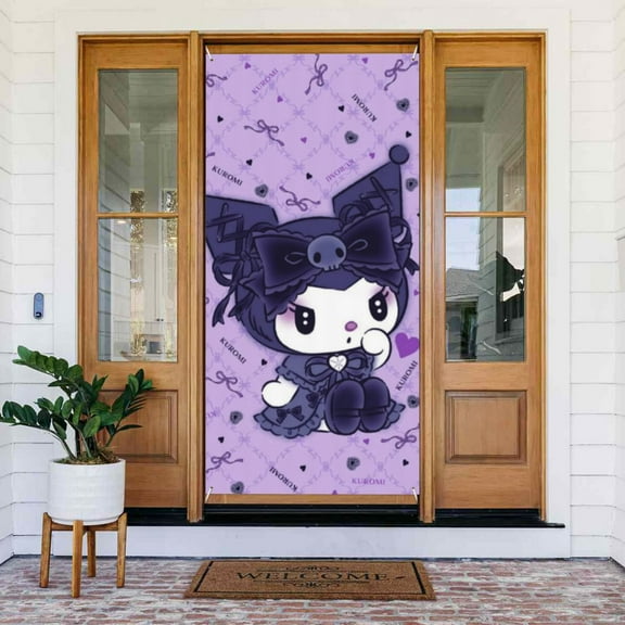 Door Cover Decoration Kuromi Hanging Banner Backdrop Tapestry Outdoor Party Decor 72.8 x 35.4 Inch