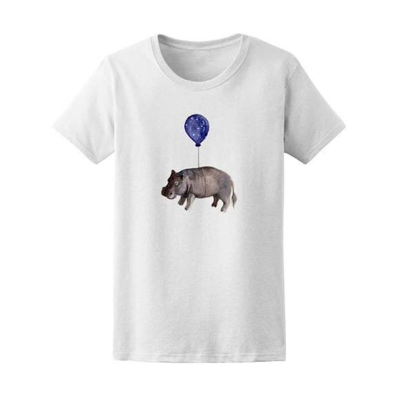 Watercolor Balloon Floating Hippo T-Shirt - Image by Shutterstock, Female Medium