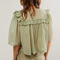 thumbnail image 3 of Gupgi Women Mesh Shirts Summer Solid Color V-Neck Short Sleeve Ruffles Translucent Blouse Casual Loose Tops, 3 of 7