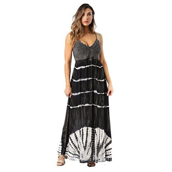 Riviera Sun Rayon Crepe Spaghetti Strap Maxi Dress (Small, Black)