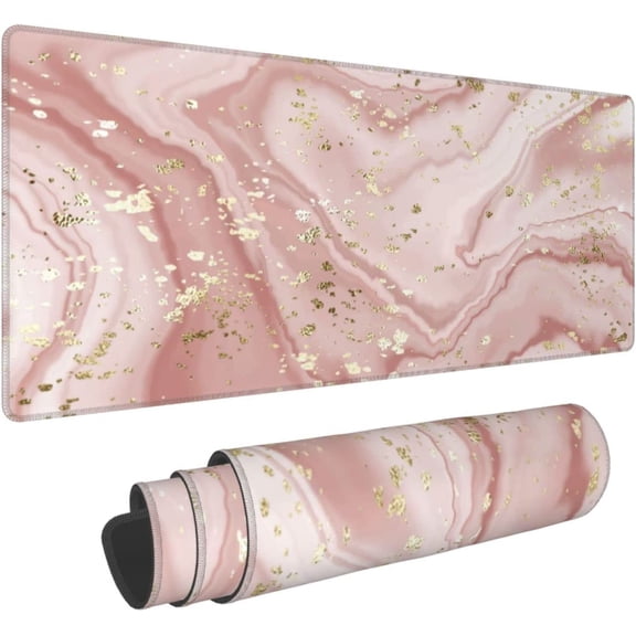 Marble XL Extended Mouse Pad with Stitched Edges, Cute Large Gaming Mousepad Desktop Mat, Funny Gifts Big Long Deskpad for Laptop, Keyboard, Computer for Women Office (Gold Splatter, 31.5 * 11.8 in)