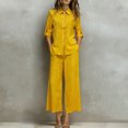 thumbnail image 2 of Laqbezok Women's Cotton Linen 2-Piece Set, Casual 3/4 Sleeve Button Down Shirt and Wide Leg Pants Outfit, Loose Fit Solid Color Summer Lounge Tracksuit with Pockets, 2 of 6