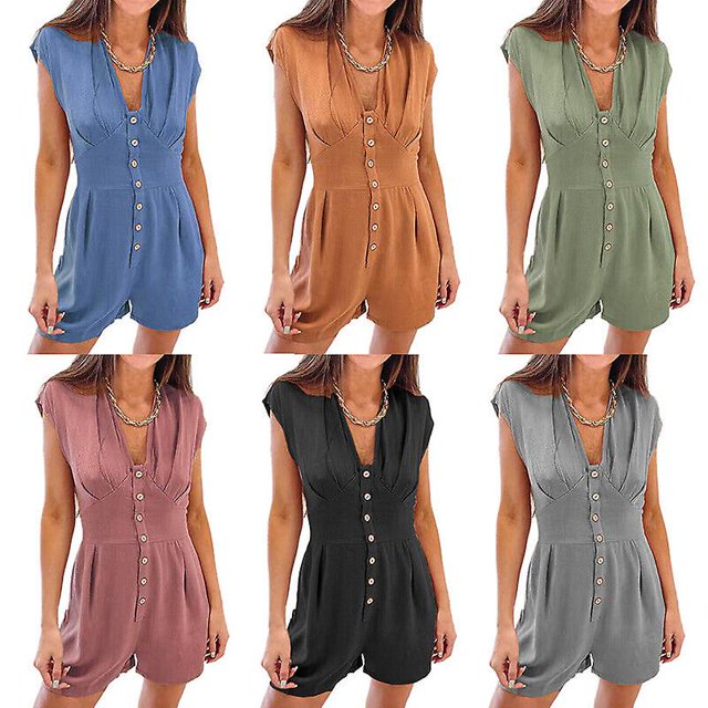 Mini mono de vacaciones con cuello en V para mujer, mono informal de playa de verano, pantalones cortos