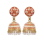 Crunchy Fashion Bollywood Jewellery Traditional Ethnic Bridal Bride Wedding Bridesmaid Meenakari Pink Kundan Round Earrings For Women's & Girl's