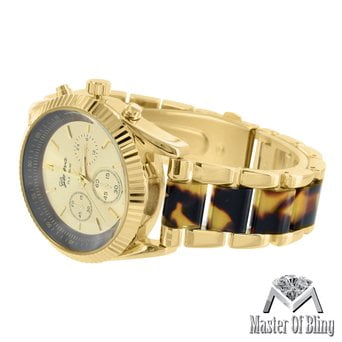 - Tortoise Acetate Link Watch Womens Geneva Gold Tone Platinum Luxury MK Design