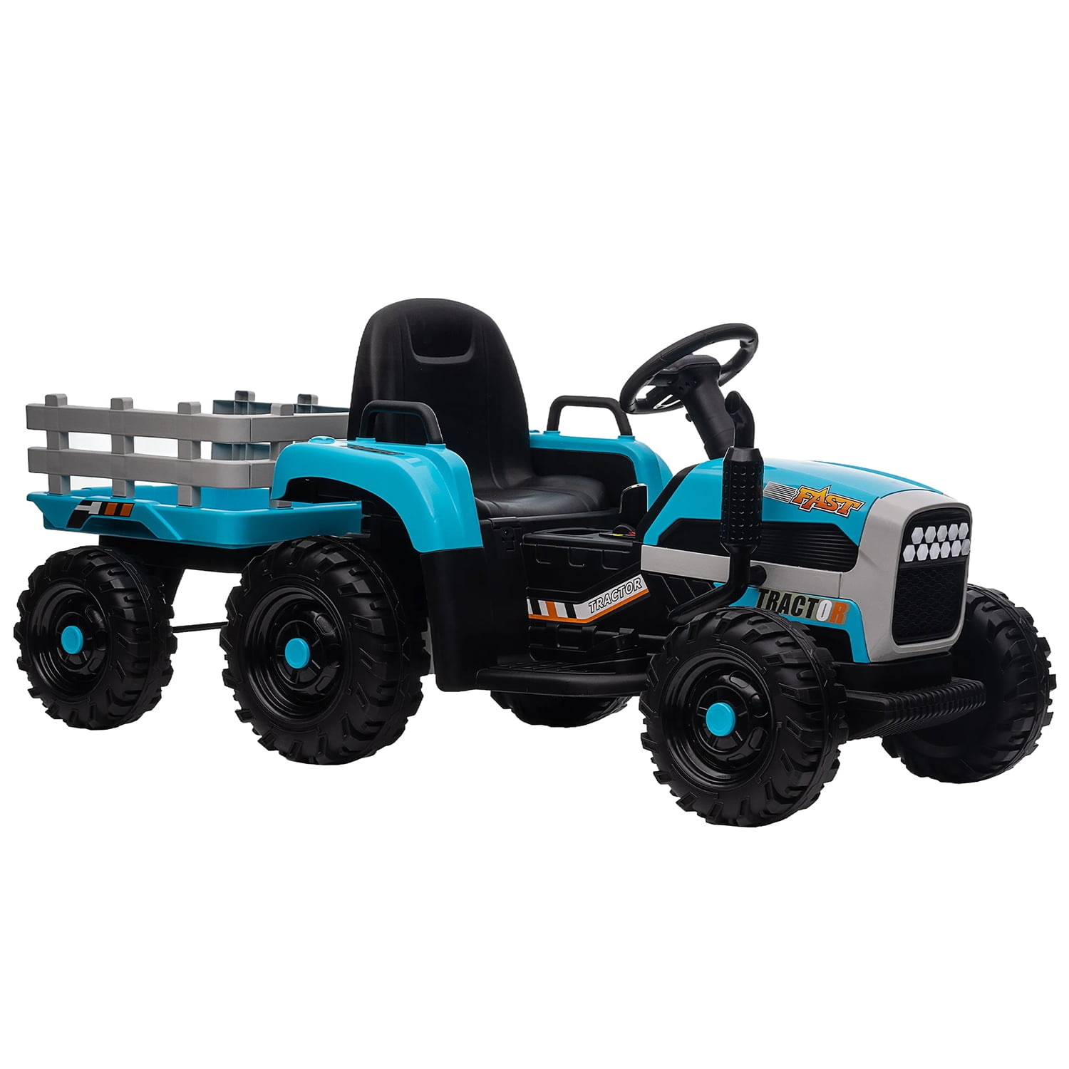 CIPACHO 12V Battery-Powered Tractor Toy with Trailer, Ground Loader Ride On for Kids with 3-Gear-Shift, Blue CIPACHO 12V Battery-Powered Tractor Toy with Trailer, Ground Loader Ride On for Kids with 3-Gear-Shift, Blue