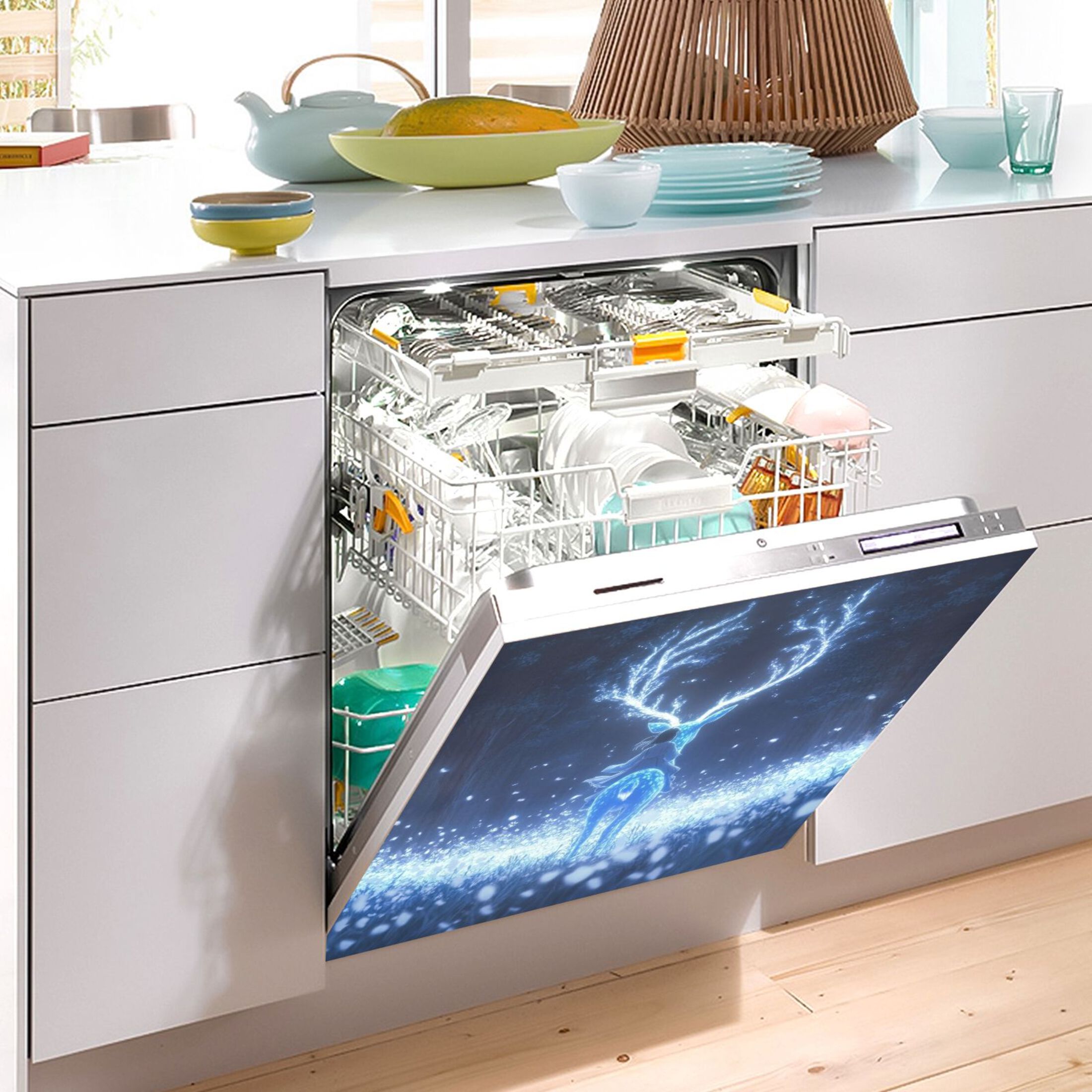 Dishwasher Magnetic Sticker 23x26 Inch Refrigerator Magnetic Sticker Washing Machine Magnetic Sticker Kitchen Panel Magnetic Sticker Home Decor Cartoon Blue Elk