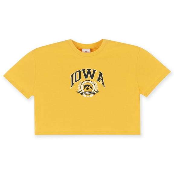 Girls Youth ZooZatz Gold Iowa Hawkeyes Laurels Tri-Blend Cropped T-shirt