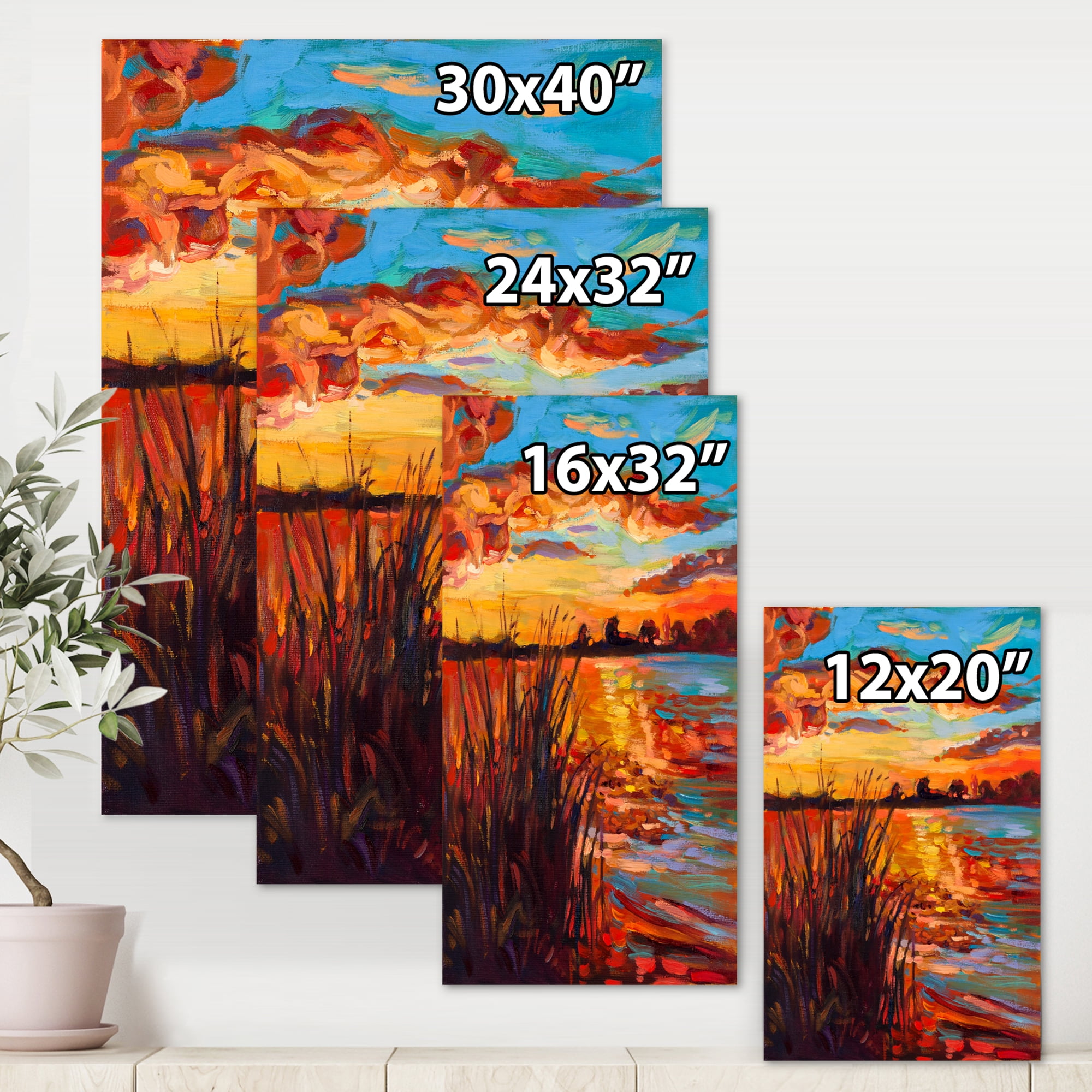 Designart ' The Lake At Sunset Evening Glow I ' Nautical & Coastal Canvas Wall Art Print