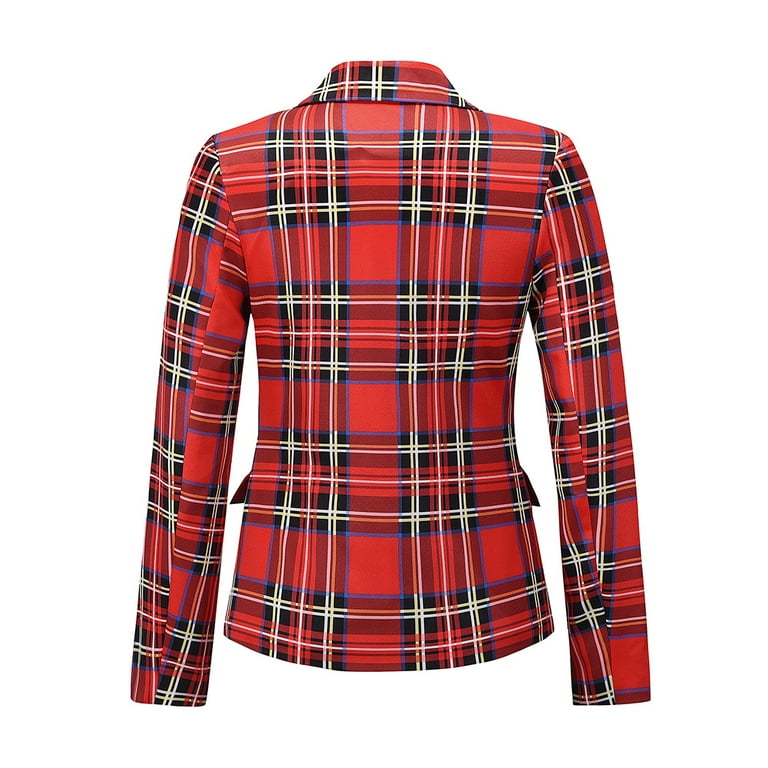 Wish Checkered casual small suit jacket for fall and winter European and American temperament short professional female suit (red) S1162 - Walmart.com
