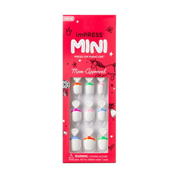 KISS imPRESS Mini Press-On Nails for Kids, French Pop, 20 Count