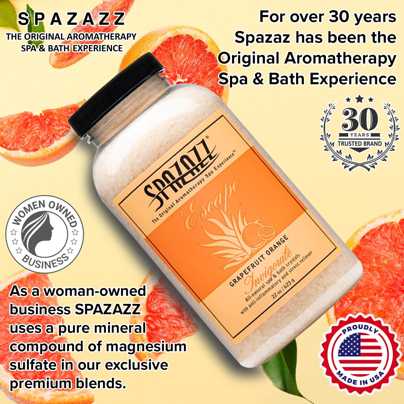 Spazazz SPZ-111 22 oz Aromatherapy Spa & Bath Crystals, Grapefruit Orange Invigorate