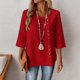 thumbnail image 5 of Mujeres 3/4 Manga Tops Y Blusas de Color Sólido con Botones Cuello Redondo Casual Top de Moda 3/4 Manga Tops Casuales para Mujeres, 5 of 6