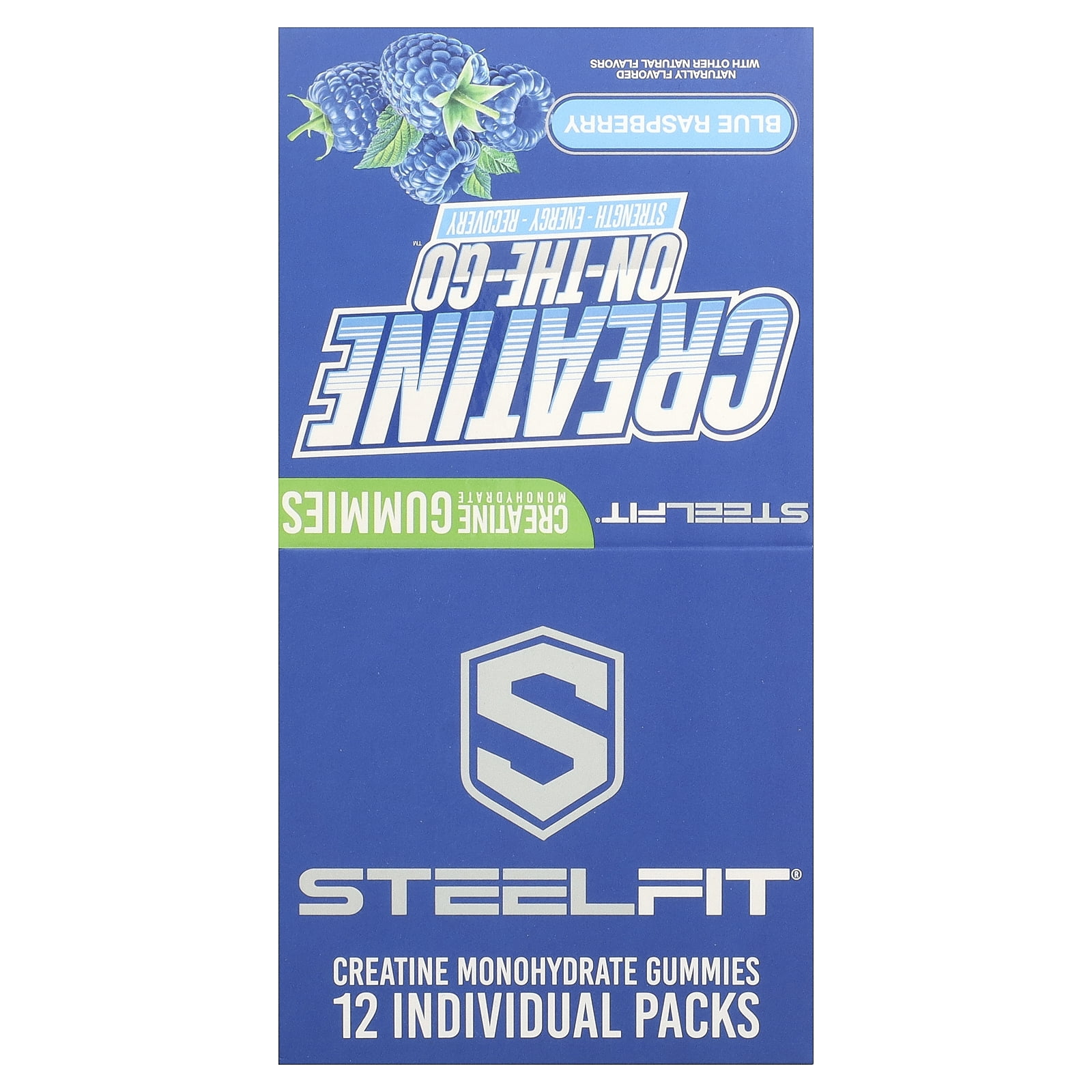 SteelFit Creatine On-The-Go™, Creatine Monohydrate Gummies, Blue Raspberry, 12 Packs, 0.8 oz (22 g) Each