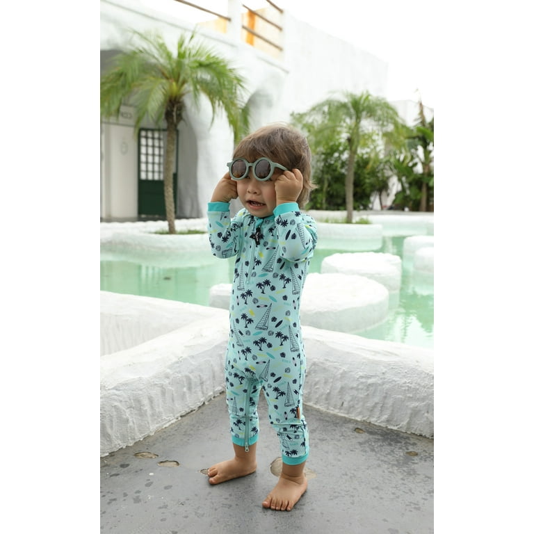 weVSwe Baby Long Sleeve Green Surfboard Beach Swimwear Boy One piece Sailboat Swimsuit Sun Proetection Rash Guard 0 3T
