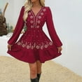 thumbnail image 4 of THDHVS Dresses for Women,Women's Dresses,Womens Embroidered Deep V-neck Long Sleeve European anddress Red L, 4 of 4