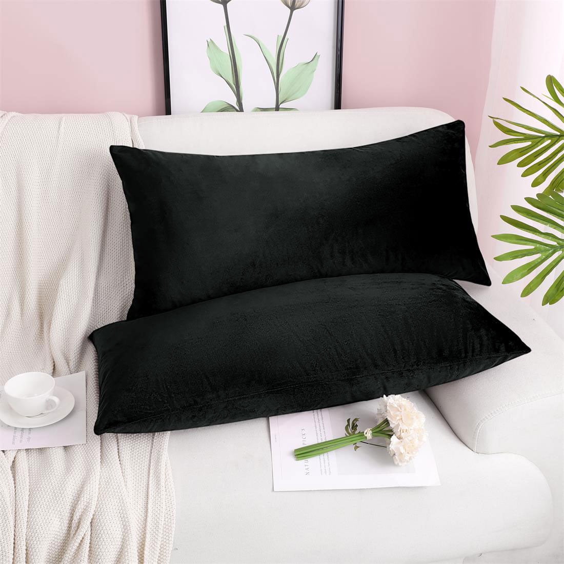 PiccoCasa Striped Decorative Throw Pillow Covers, Striped Cushion Covers, Sofa Pillow Covers Solid Velvet Black 16x31 Inch