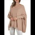 thumbnail image 1 of Suéter Tipo Poncho de Punto Extragrande, Informal, con Cuello en V, Mangas Murciélago y Dobladillo con Flecos para Mujer. Caqui L/XL, 1 of 8