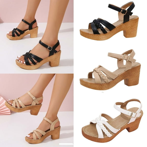 Cethrio Women's Platform Footbed Sandals- 2025 Wide Width Open Toe Heel Platform Heel Buckle Buckle White Dressy Sandals/ Slides Size 6.5