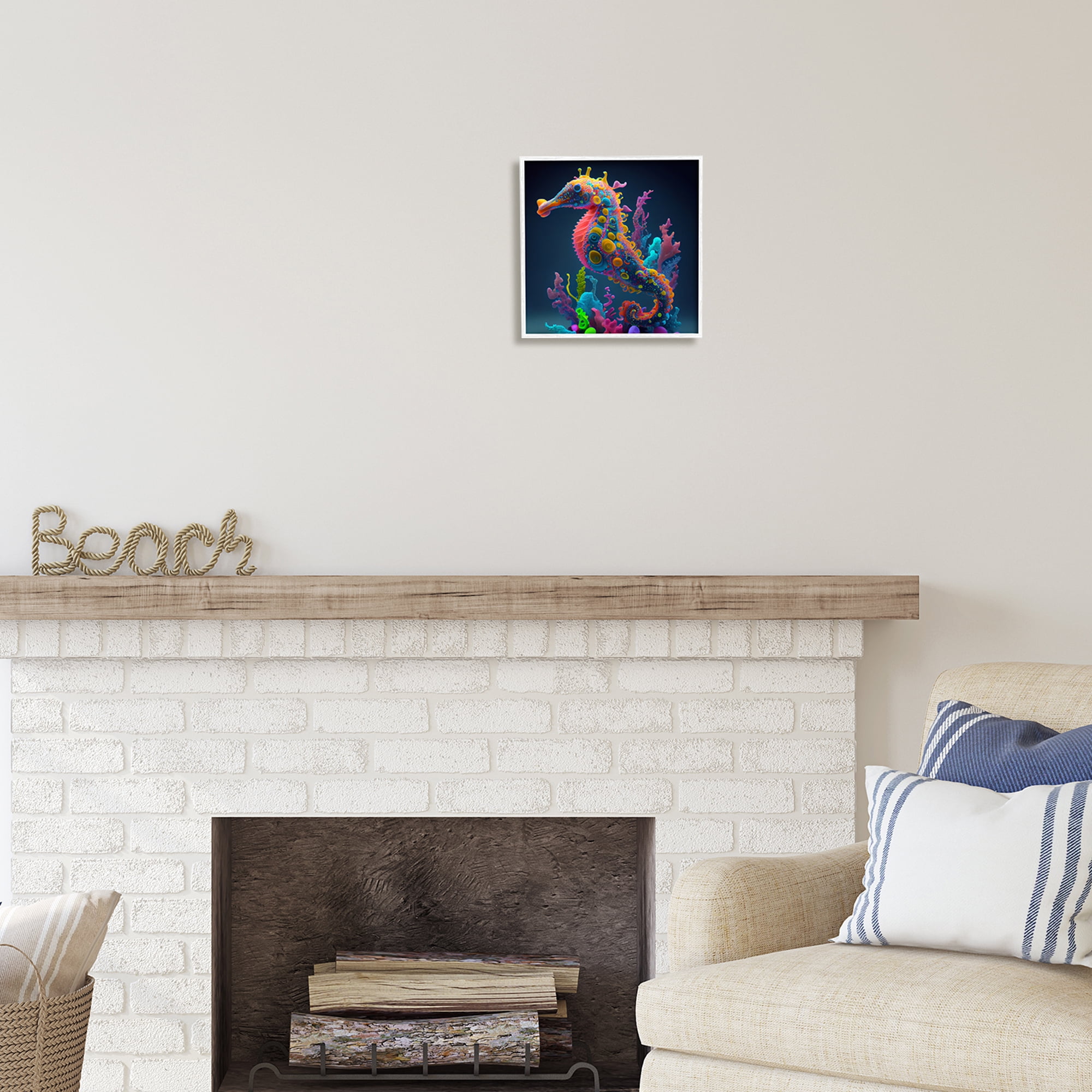 Stupell Industries Abstract Seahorse Vivid Hues Coastal Painting White Framed Art Print Wall Art
