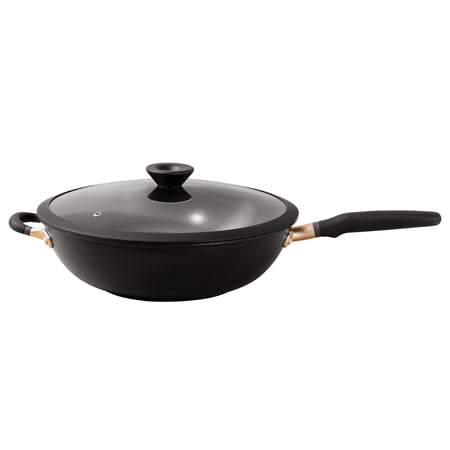Meyer Accent Series 12.75 inch Induction Stir Fry Pan with Helper Handle and Glass Lid, Matte Black