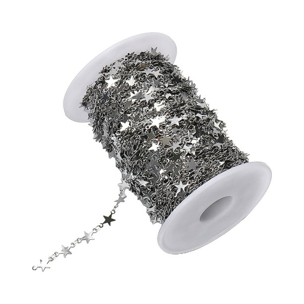 Cadena de eslabones de estrella de 1 metro, cadena envuelta en alambre con cadena de cable de carrete para manualidades, pulseras, fiestas, collares, Argén Macarena Cadenas de eslabones de estrella