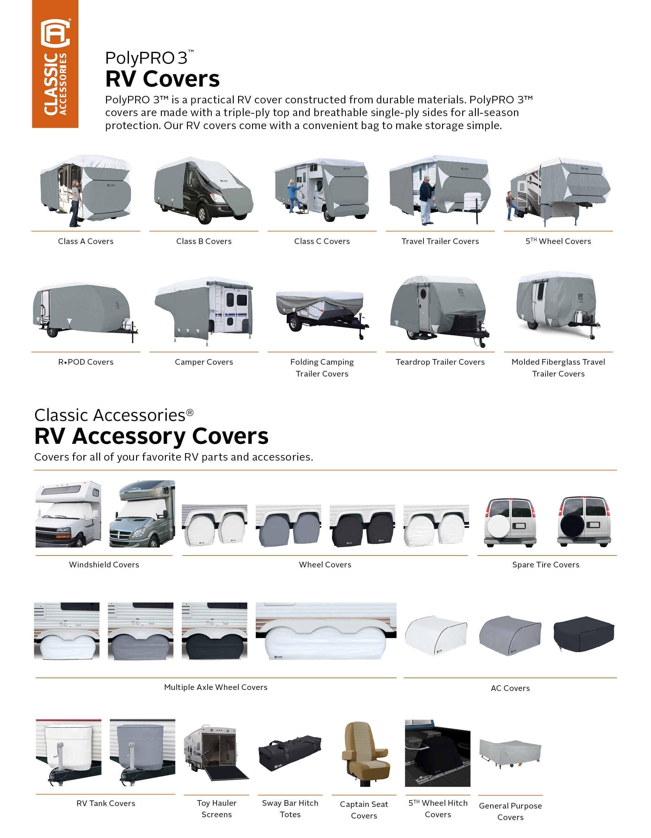 Classic Accessories Over Drive PolyPRO™3 Deluxe Travel Trailer Cover or Toy Hauler Cover, Fits 38' - 40' RVs