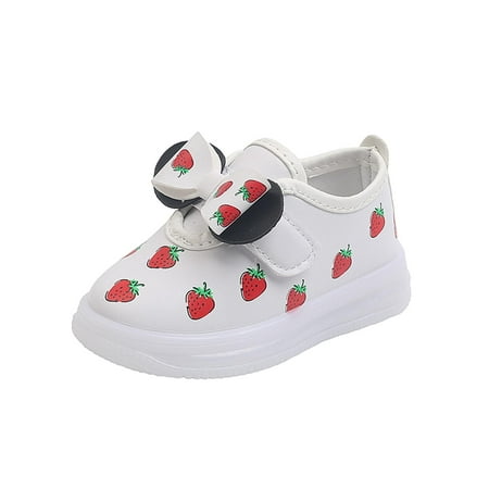 

AnuirheiH Spring Fall Children LED Light Up Girls Bow Strawberry Baby Casual Luminous Shoes Sale on Clearance