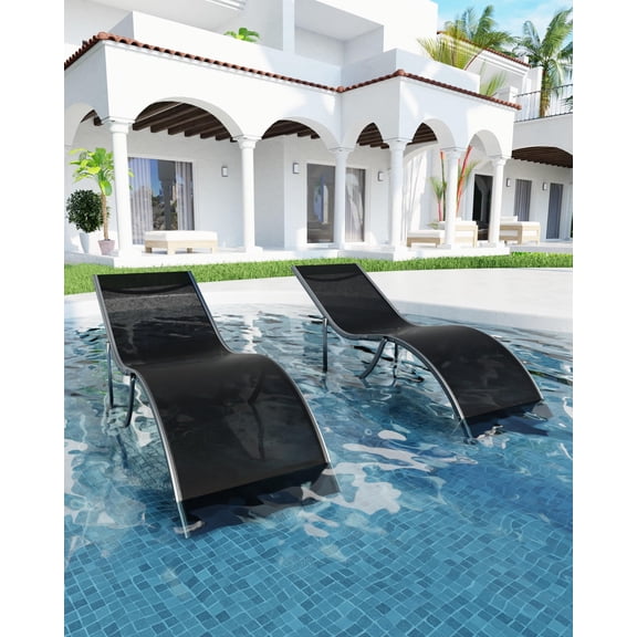 Patio Lounge Chairs Set of 2 - S-Shaped Ergonomic Design, Quick-Dry Textilene Fabric, Aluminum Frame - All-Weather Chaise Lounge for Pool, Beach, Garden & Backyard